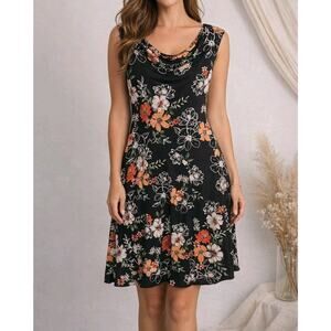 Signature By Robbie Bee Women L Floral Free Spirit Romance Draped Neckline Party